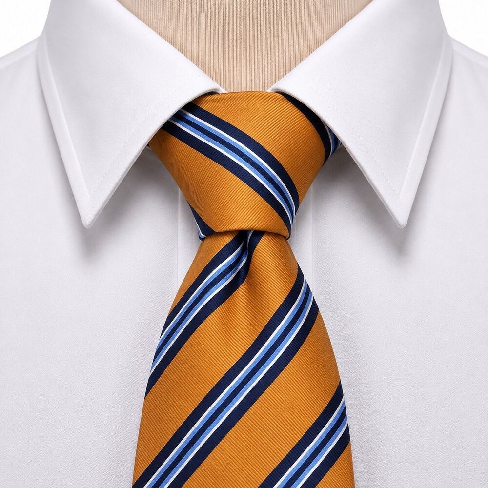 Roundtree & Yorke Silk Dress Tie Orange and Blue Striped Traditional Preppy